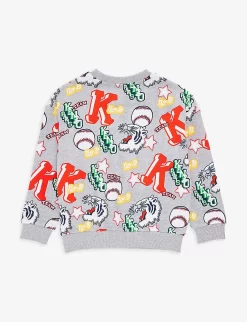 Kenzo Logo And Graphic-print Cotton-jersey Sweatshirt 4-12 Years -Boutique Fashionable Childrens Clothing Store R04167570 LIGHTCHINEGREY ALT02