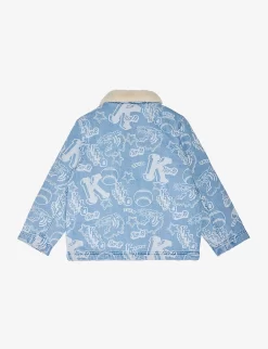 Kenzo Brand-print Faux-fur Trim Denim Jacket 6-10 Years -Boutique Fashionable Childrens Clothing Store R04167579 BLEACHPOUSSE ALT02