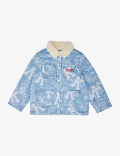 Kenzo Brand-print Faux-fur Trim Denim Jacket 6-10 Years