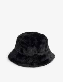 Juicy Couture Logo-embroidered Faux-fur Hat -Boutique Fashionable Childrens Clothing Store R04168201 BLACK ALT02
