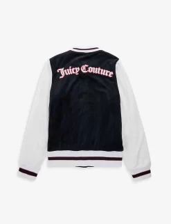Juicy Couture Logo-embroidered Ribbed-trim Velour Jacket 8-16 Years -Boutique Fashionable Childrens Clothing Store R04168207 BLACK ALT02