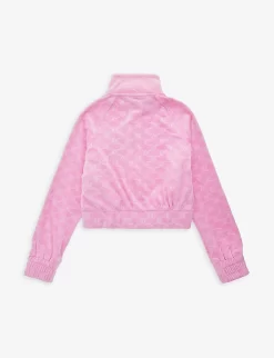 Juicy Couture Brand-embroidered Funnel-neck Stretch-velour Sweatshirt 3-16 Years -Boutique Fashionable Childrens Clothing Store R04168216 FUCHSIAPINK ALT02