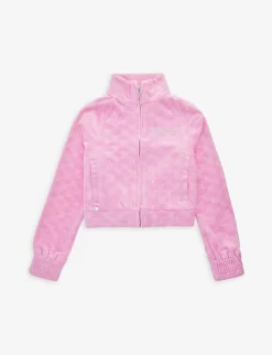 Juicy Couture Brand-embroidered Funnel-neck Stretch-velour Sweatshirt 3-16 Years