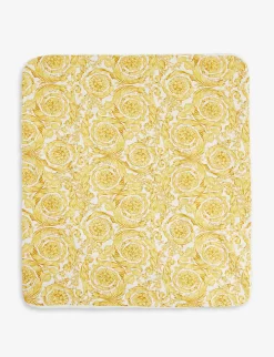 Versace Baroque-print Logo-embroidered Stretch Cotton-jersey Blanket -Boutique Fashionable Childrens Clothing Store R04170753 WHITEGOLD ALT02