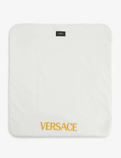 Versace Baroque-print Logo-embroidered Stretch Cotton-jersey Blanket -Boutique Fashionable Childrens Clothing Store R04170753 WHITEGOLD ALT03