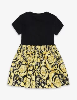 Versace Graphic-print Cotton Dress 6-36 Months 5 Versace Graphic-print Cotton Dress 6-36 Months -Boutique Fashionable Childrens Clothing Store R04170756 BLACKGOLD ALT02