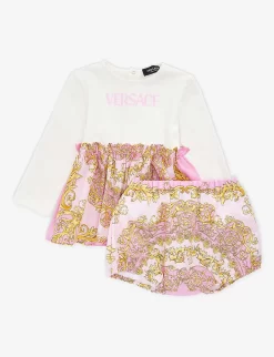 Versace Baroque-print Stretch-cotton Dress And Bloomer Set 6-18 Months