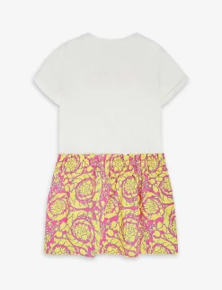Versace Branded Graphic-print Cotton Dress 6-12 Years -Boutique Fashionable Childrens Clothing Store R04170781 WHITEFUXIAYELLOW ALT02