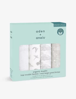 Aden + Anais Map Graphic-print Organic-cotton Muslin Pack Of Four