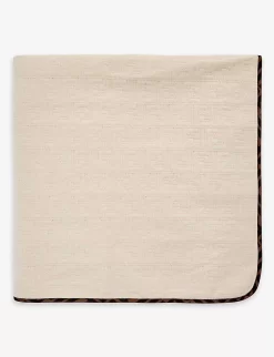 FENDI Monogram-embroidered Contrast-trim Stretch-cotton Blanket -Boutique Fashionable Childrens Clothing Store R04174903 BEIGEBABY ALT02