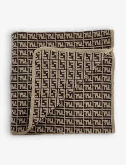 FENDI FF-logo Pattern Cotton And Cashmere-blend Blanket