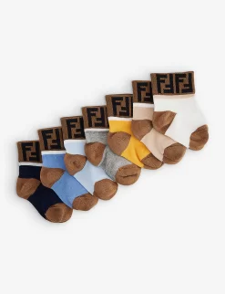 FENDI Branded-cuff Ankle-length Pack Of Seven Cotton-blend Socks
