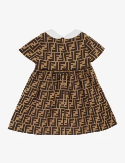 FENDI Monogram-pattern Gathered-waist Cotton-blend Dress 12-24 Months 5 FENDI Monogram-pattern Gathered-waist Cotton-blend Dress 12-24 Months -Boutique Fashionable Childrens Clothing Store R04174923 NUTBROWNBROWN ALT02