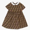 FENDI Monogram-pattern Gathered-waist Cotton-blend Dress 12-24 Months