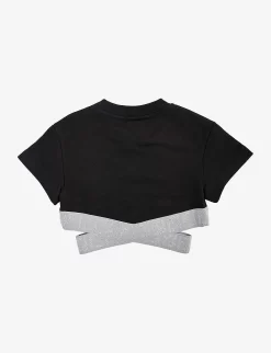 FENDI Log-print Waistband Cotton-jersey T-shirt 8-12 Years -Boutique Fashionable Childrens Clothing Store R04174946 BLACKMETAL ALT02