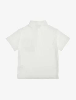 FENDI Monogram-pattern Short-sleeve Cotton Polo Shirt 4-12 Years -Boutique Fashionable Childrens Clothing Store R04174952 WHITE ALT02