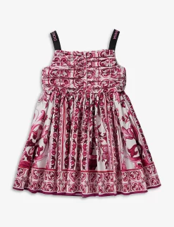 Dolce & Gabbana Senza Graphic-pattern Gathered Cotton Dress 8-12 Years -Boutique Fashionable Childrens Clothing Store R04179981 TRISMAIOLICHEFUXIA ALT02