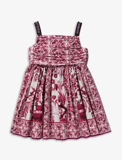 Dolce & Gabbana Senza Graphic-pattern Gathered Cotton Dress 8-12 Years