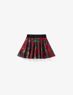 Dolce & Gabbana Plaid Floral-pattern Logo-waistband Stretch-woven Skirt 8-12 Years -Boutique Fashionable Childrens Clothing Store R04179983 TARTANROSEFDOROSS ALT02