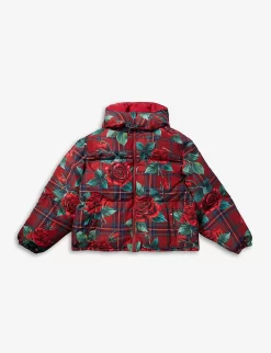 Dolce & Gabbana Plaid Floral-pattern Detachable Hood Shell Jacket 12 Years