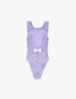 Baby Alva Bow-trim Crinkled Swimsuit 1-6 Years -Boutique Fashionable Childrens Clothing Store R04181128 LILAC ALT02