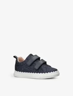Chloé Glitter-embellished Leather Low-top Trainers 2-5 years -Boutique Fashionable Childrens Clothing Store R04181192 NAVY ALT02