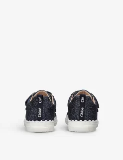 Chloé Glitter-embellished Leather Low-top Trainers 2-5 years -Boutique Fashionable Childrens Clothing Store R04181192 NAVY ALT03