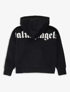 Palm Angels Logo Text-print Cotton-jersey Hoody 4-12 Years -Boutique Fashionable Childrens Clothing Store R04183286 BLACKWHITE ALT02