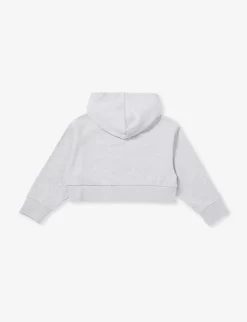 Palm Angels Flame Brand-print Cropped Cotton-jersey Hoody 6-12 Years -Boutique Fashionable Childrens Clothing Store R04183310 MELANGEGR ALT02