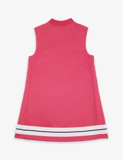 Palm Angels Logo-print Stripe-trim Woven Dress 8-12 Years -Boutique Fashionable Childrens Clothing Store R04183318 FUCHSIAWHITE ALT02