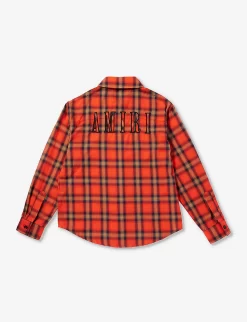 Amiri Brand-embroidered Plaid-pattern Cotton-flannel Shirt 4-12 Years -Boutique Fashionable Childrens Clothing Store R04183367 RED ALT02