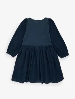 Molo Caro Corduroy-panel Organic-cotton Dress 2-12 Years -Boutique Fashionable Childrens Clothing Store R04184136 NAVYSKY ALT02