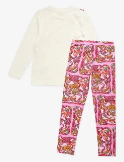 MOSCHINO Branded Graphic-print Two-piece Stretch-cotton Set 4-12 Years 5 MOSCHINO Branded Graphic-print Two-piece Stretch-cotton Set 4-12 Years -Boutique Fashionable Childrens Clothing Store R04187104 PINKTOYFOULARD ALT02