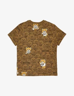 MOSCHINO Graphic-print Short-sleeve Cotton-jersey T-shirt 4-14 Years -Boutique Fashionable Childrens Clothing Store R04187120 DARKOLIVEMULTITOYS ALT02