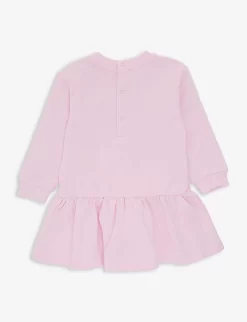 MOSCHINO Logo-print Ruffled Cotton-jersey Dress 3-18 Months -Boutique Fashionable Childrens Clothing Store R04187129 PIROUETTEPINK ALT02