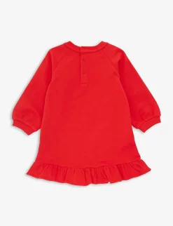 MOSCHINO Teddy Bear-print Sequined Stretch-cotton Dress 3 Months-3 Years -Boutique Fashionable Childrens Clothing Store R04187134 POPPYRED ALT02