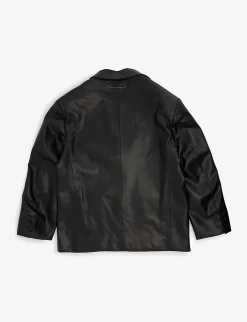 MM6 Maison Margiela Notch-lapel Flap-pocket Faux-leather Jacket 12-16 Years -Boutique Fashionable Childrens Clothing Store R04187961 BLACK ALT02