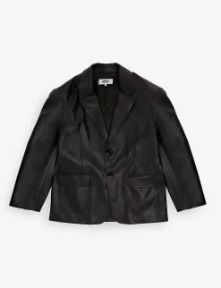 MM6 Maison Margiela Notch-lapel Flap-pocket Faux-leather Jacket 12-16 Years