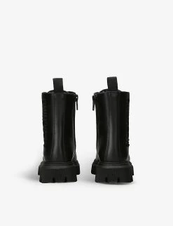 MOSCHINO Logo-embroidered Chunky-sole Leather Ankle Boots 3-5 Years -Boutique Fashionable Childrens Clothing Store R04189031 BLACK ALT03