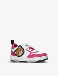 MOSCHINO Toy Bear Logo-print Low-top Leather Trainers 1-5 Years 6 MOSCHINO Toy Bear Logo-print Low-top Leather Trainers 1-5 Years -Boutique Fashionable Childrens Clothing Store R04189033 FUCHSIA ALT02