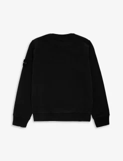 Stone Island Logo-badge Crewneck Cotton-jersey Sweatshirt 4-12 Years -Boutique Fashionable Childrens Clothing Store R04189692 BLACK ALT02