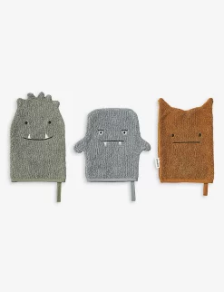 Liewood Sylvester Embroidered-puppet Three-pack Organic-cotton Wash Cloth