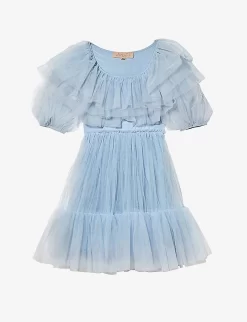 Avant-Garde Ruffled-neck Tulle Woven Dress 4-11 Years