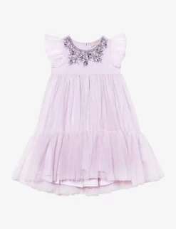 Tres Chic Bead-embellished Tulle Woven Dress 4-11 Years