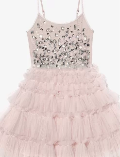 Glittering Bead-embellished Tulle Woven Dress 4-11 Years -Boutique Fashionable Childrens Clothing Store R04201864 CRYSTALPINK ALT01