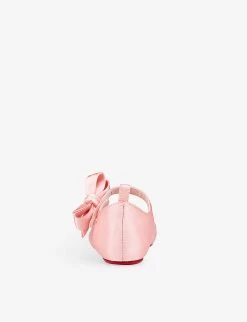 Christian Louboutin Lou Bow-embellished Silk And Leather-blend Crib Shoes 0-12 Months -Boutique Fashionable Childrens Clothing Store R04206909 ROSY ALT03