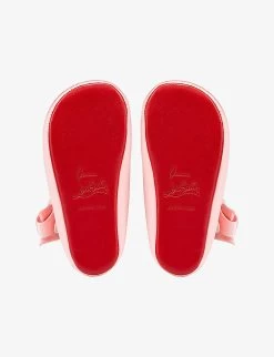 Christian Louboutin Lou Bow-embellished Silk And Leather-blend Crib Shoes 0-12 Months -Boutique Fashionable Childrens Clothing Store R04206909 ROSY ALT04